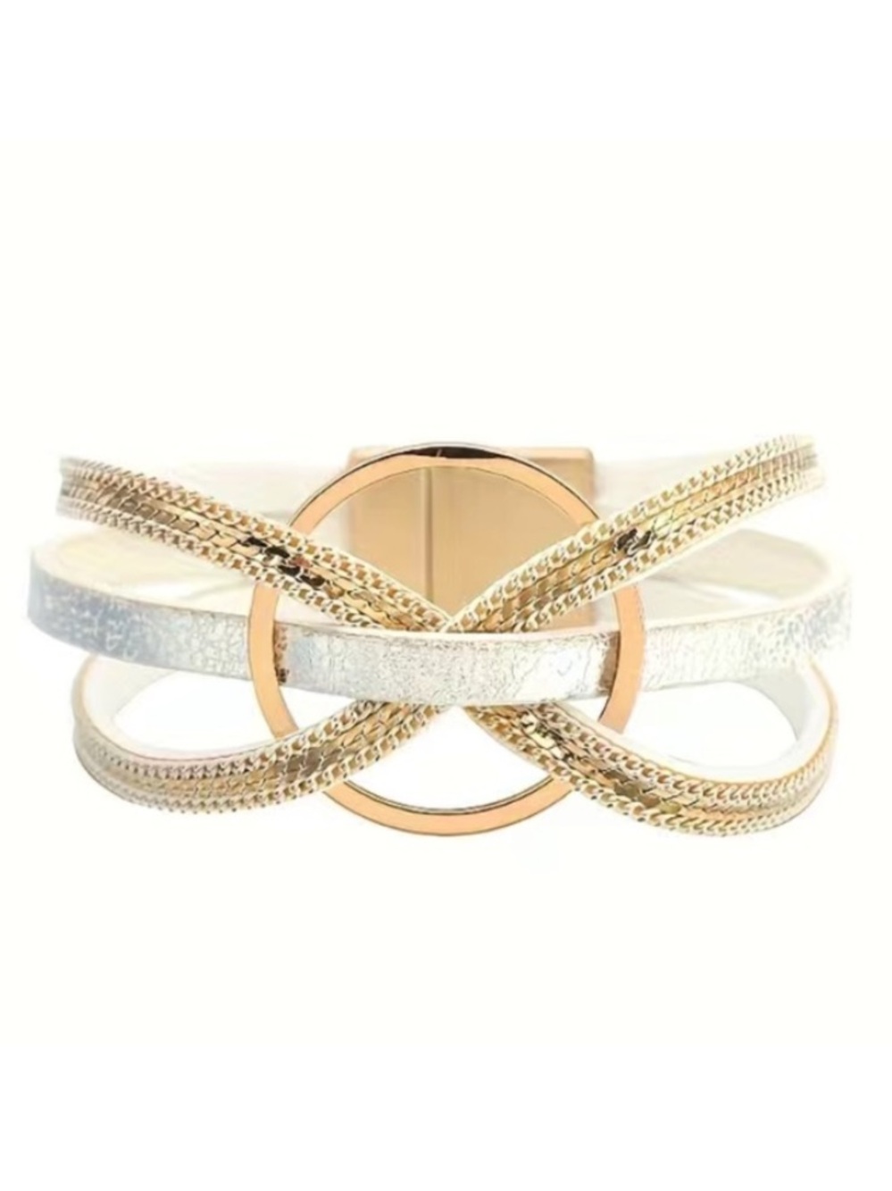 White and Gold Shimmery Intwined Magnetic Bracelet